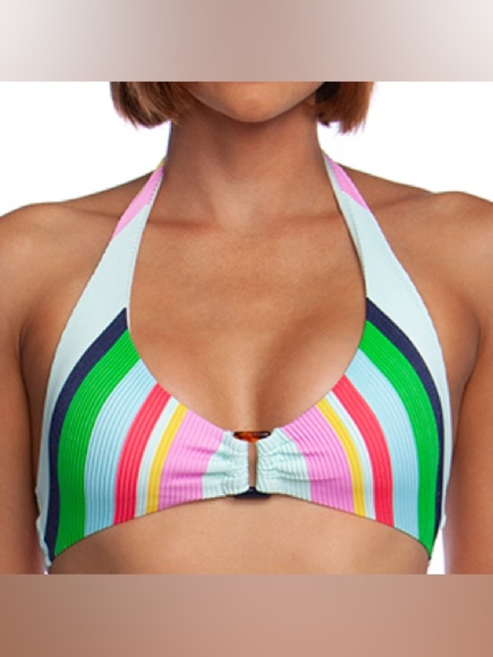 EUC Trina Turk Multicolor Ribbed Halter Bikini Top - 6